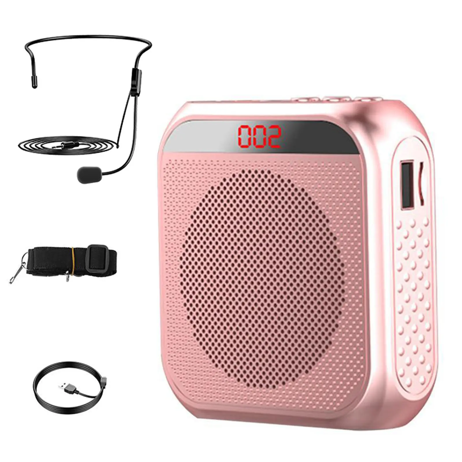 Portable Voice Amplifier Microphone Speaker - 2200mAh Rechargeable Battery, Card Memory, Compact Design, Charging Function, Portable Speaker for Sports & Outdoor Coaches (Pink) Audio Sound System, Speaker Portable