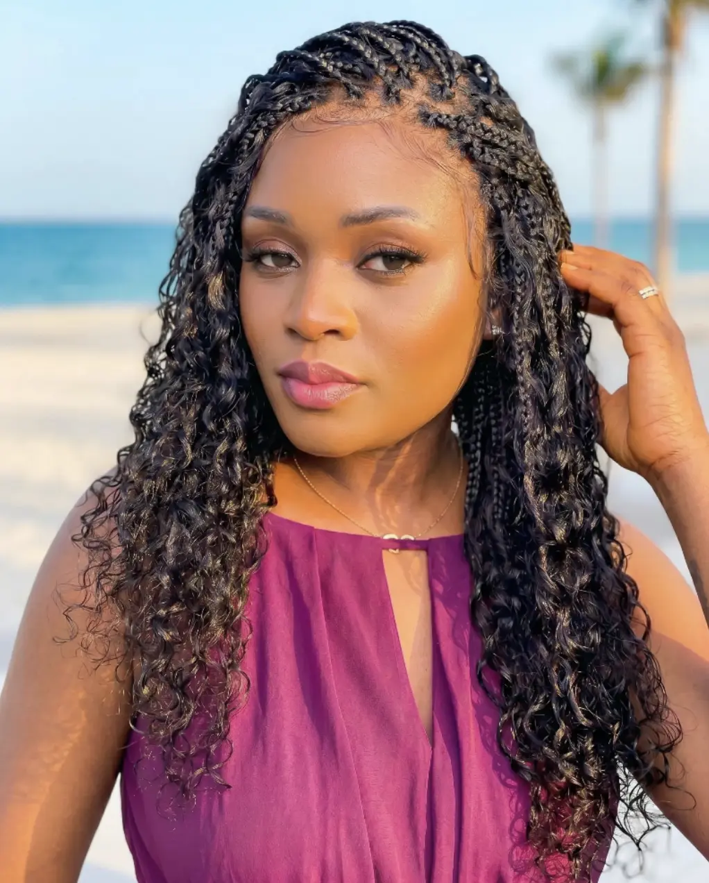 JALIZA Nami Drawstring Cap Water Wave Human Hair Curls Pre Bleached Swiss HD Full Lace Knotless Boho Box Braided Wig Miracle Braids Style Glueless Wigs Lightweight Wigs Knotless Wigs