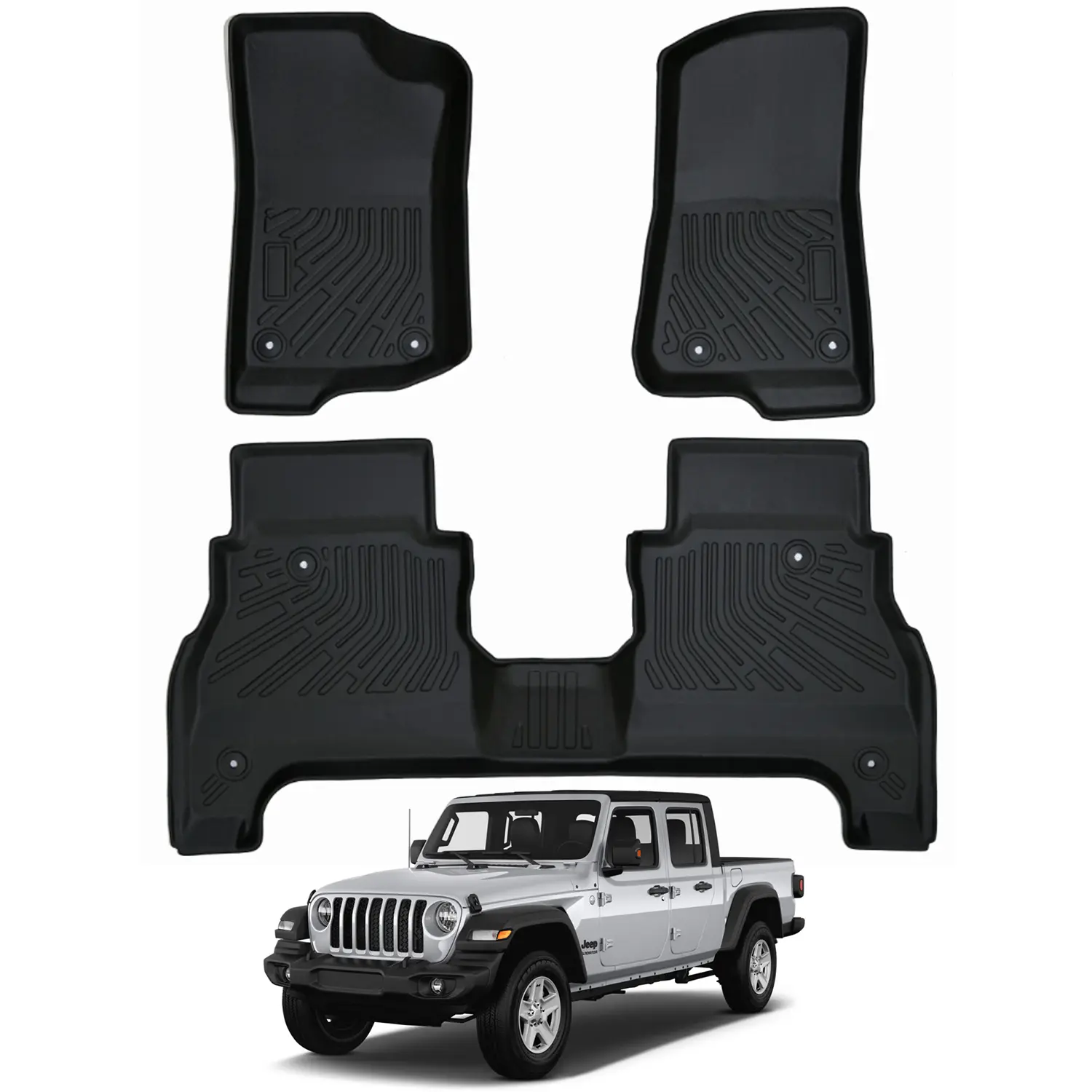 Canvcle All Weather TPE Floor Liners - Anti-Slip, Vehicle Specific Fit, 3D Textured Bumps, Environmentally Friendly Black Full Set 1st-2nd Row Car Accessories for Jeep Gladiator JT 2020-2026 Car Interior Mat