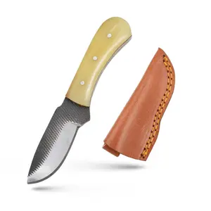 Wild Turkey Handmade - Outdoors Fixed Blade Knife - 5.5" Overall 2.5" 1075 High Carbon Steel Blade, Real Bone Handle, Leather Sheath