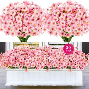 Mion Decor 20 Bundles Pink Artificial Flowers UV Resistant Faux Silk for Spring Summer Garden Porch Window Box Table Vase Indoor Outdoor Home Decoration
