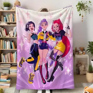K-Pop Devil Hunter Anime Print Blanket, Soft and Comfortable Flannel Plush Blanket, Suitable for Home, Office, Camping, Sofa, Bed, Netflix Fan Gift, Warm Nap Blanket.