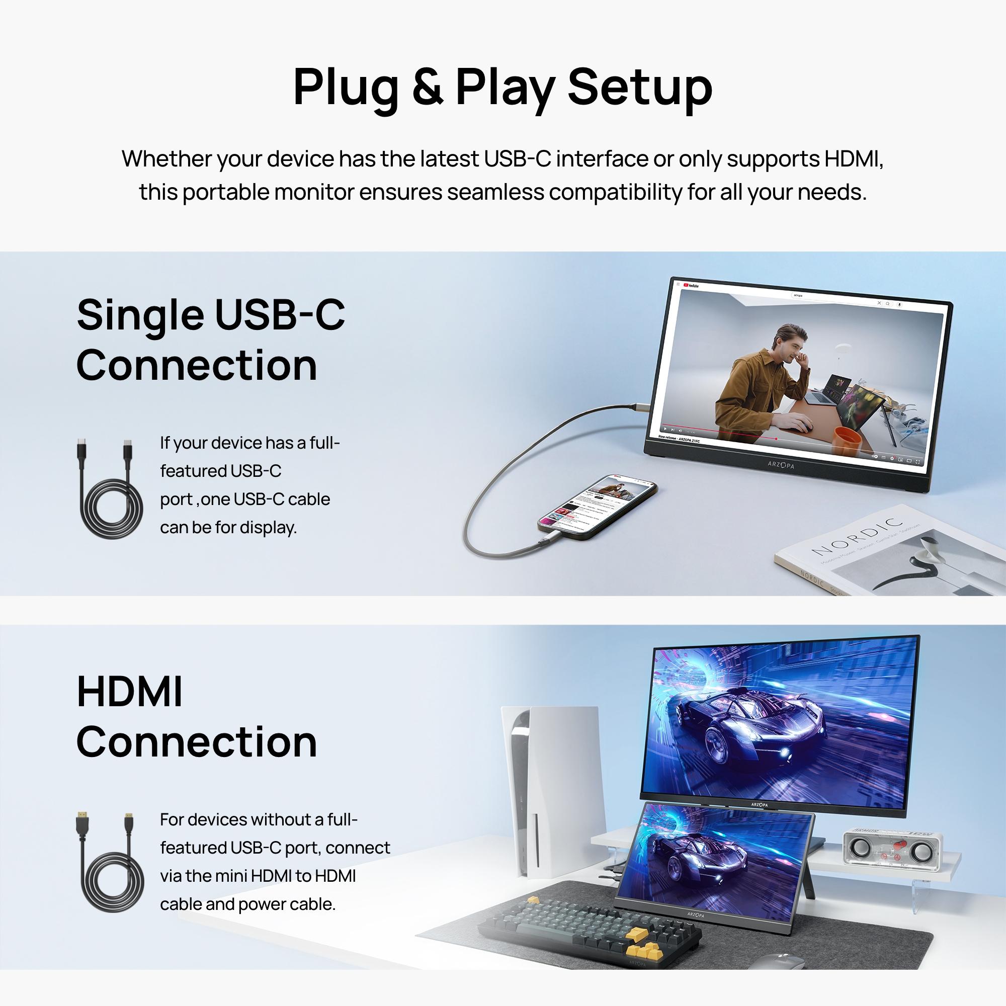 ARZOPA Portable Monitor| 16.1"/17.3" FHD 1080P 60Hz/144Hz| Laptop Screen Extender for PC Mac Xbox Switch PS5 iPhone| IPS Display Computer Display HDR External Screen Game| Workfromhome