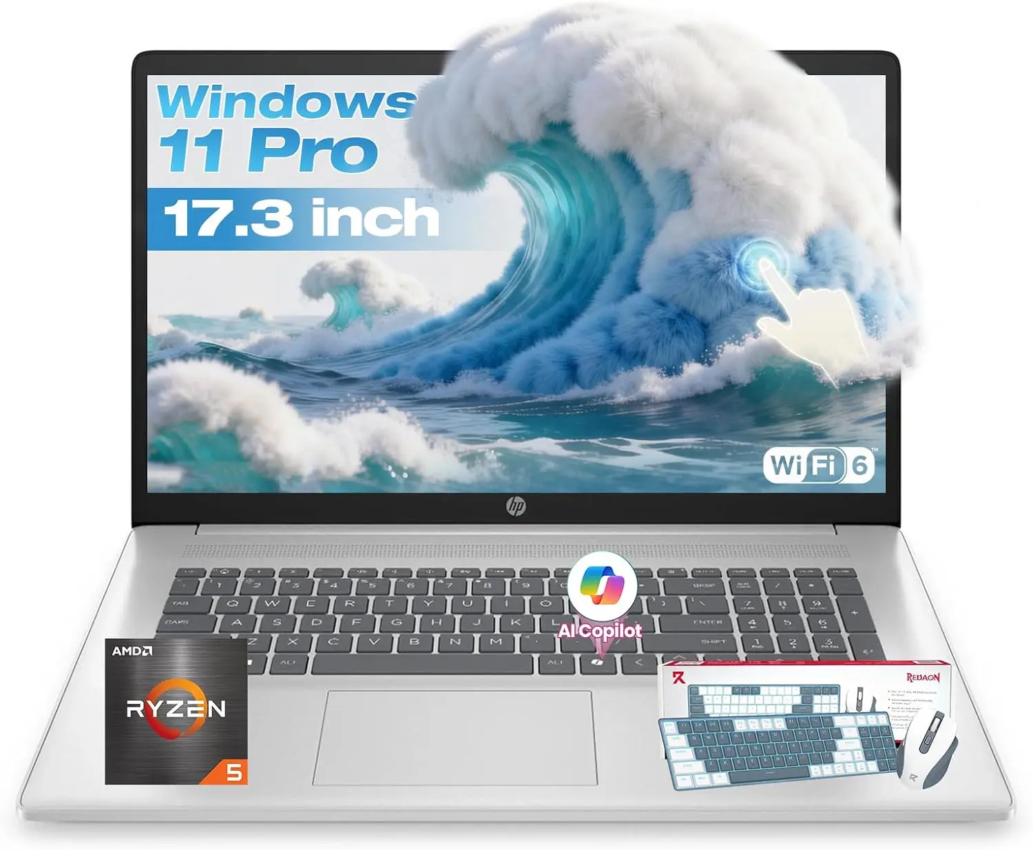 HP 17-in 2-in-1 Touchscreen Laptop - AMD Ryzen 5 7430U 6-Core, Up to 64GB RAM, Up to 2TB SSD, HD+ Touch Display, Built-in AI Copilot, Windows 11 Pro, WiFi 6, BT 5.4, for Business/Students
