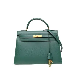 Pre-owned HERMÈS Kelly 32 6L Bangladesh Green Buffalo Aden Round W Gold buckle