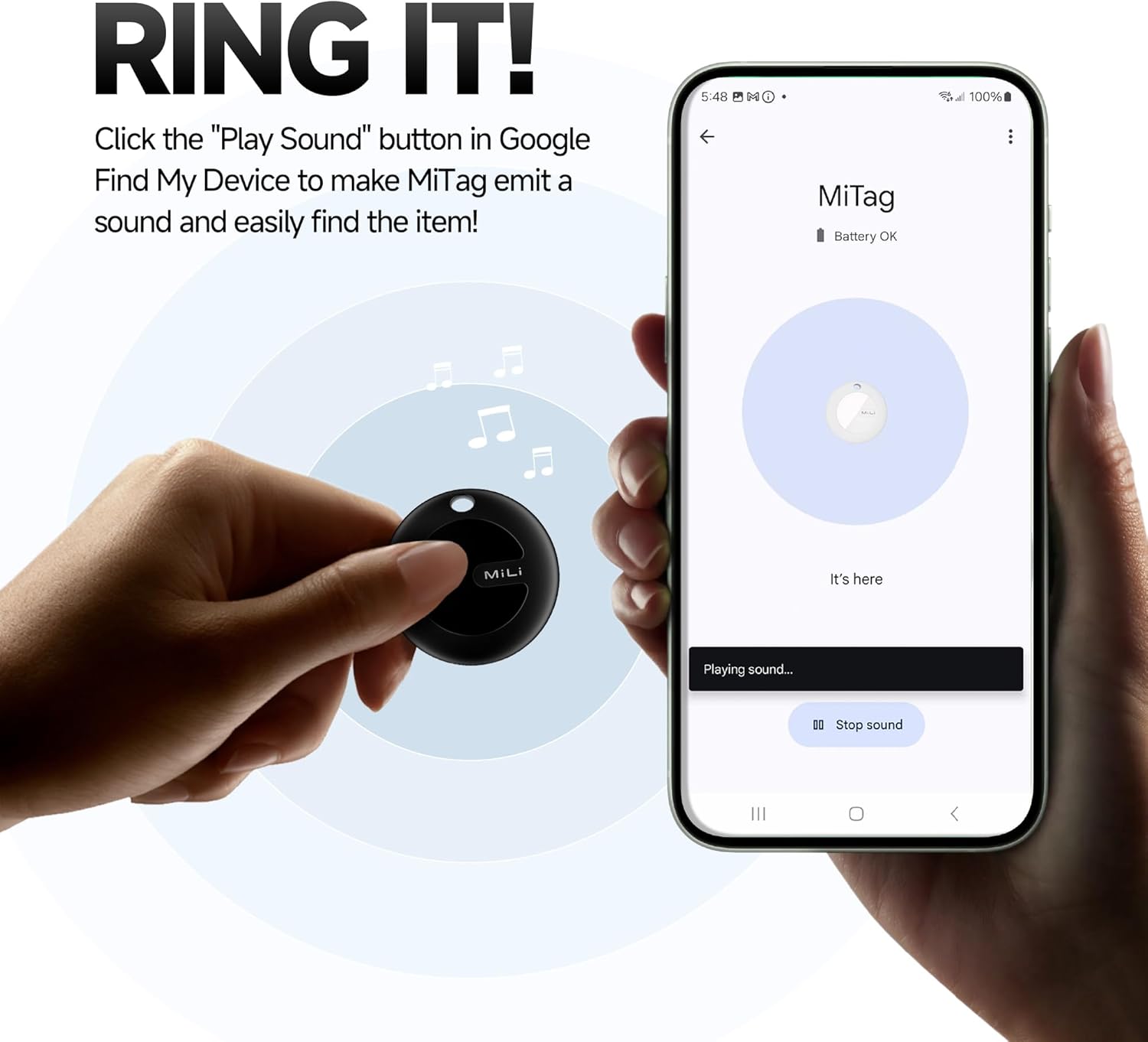 ​​MiLi MiTag Google Certified Bluetooth Tracker for Android  - Global Location Tracking, IP67 Waterproof, Shareable Keys/Wallet/Luggage Finder​​ Gps Device