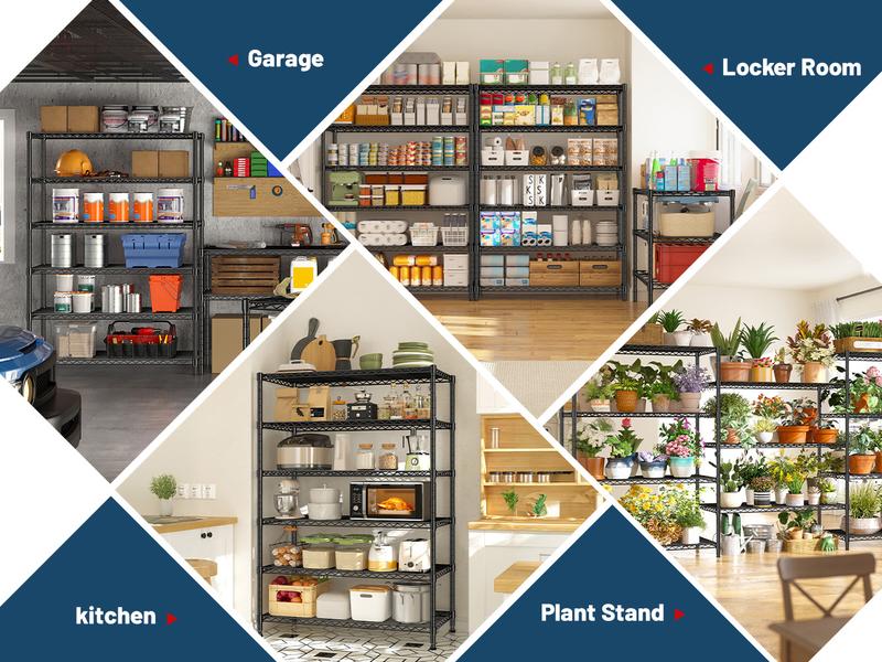 【Garage Corner Shelves】Raybee 6-Tier 75''H Storage Shelves,Adjustable Wire Grid Metal Storage Shelving Units,Versatile Utility Rack for Laundry,Pantry,garage,Kitchen,Bathroom,Conservatory Garden Plant Organiser,35‘’D*18''W*75‘’H,Black