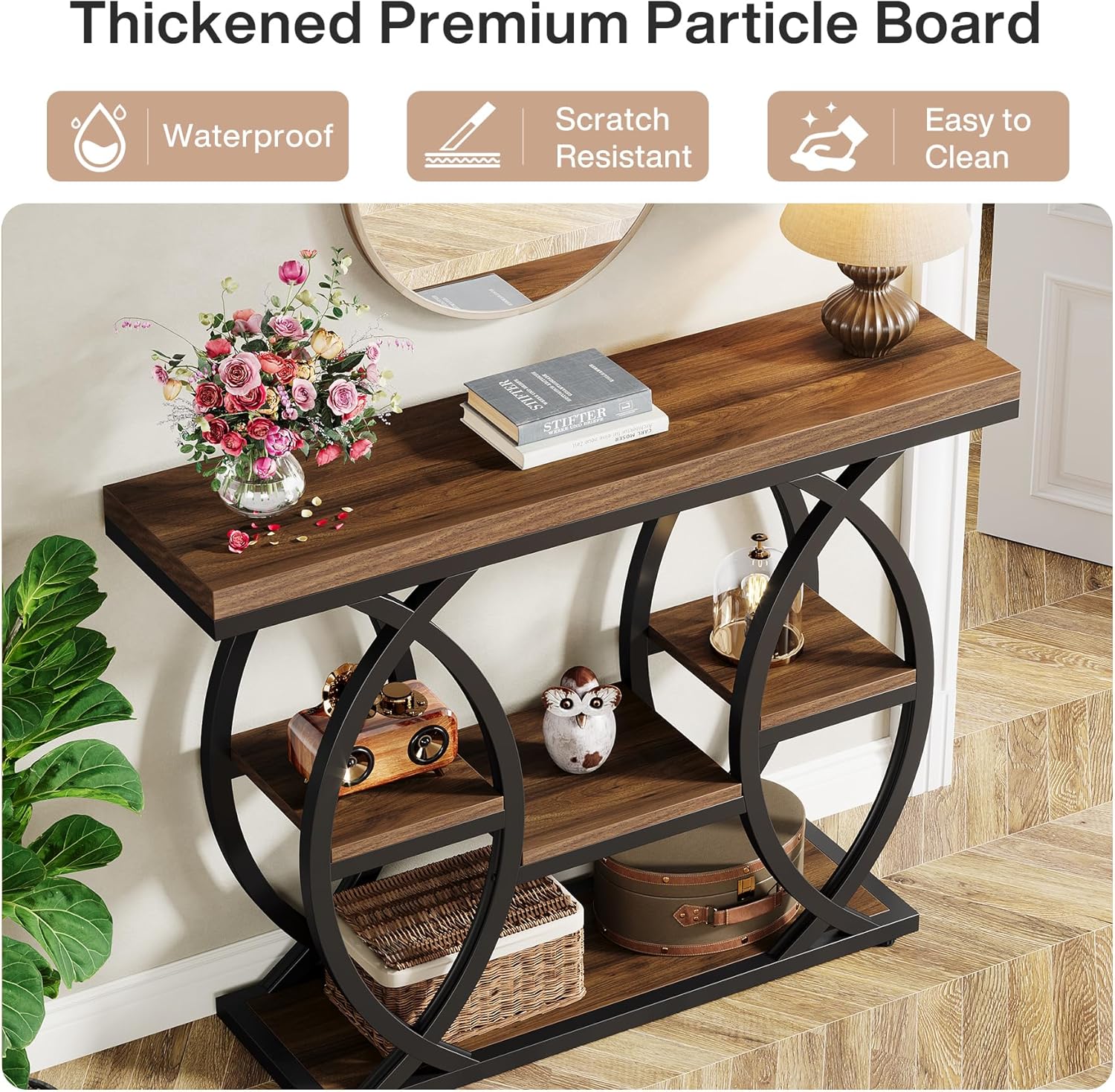 LITTLE TREE 39.4" Console Table, Industrial 4-Tier Sofa Table Entryway Table with Storage Shelves, Narrow Wood Accent Tables with Metal Frame for Small Spaces, Hallway, Foyer