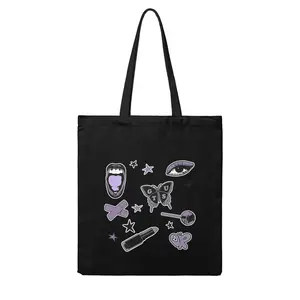 Yartab Women's Floral Print Twill Cotton Shoulder Tote Bag with Unique Exquisite Design for Dating Parties Shopping Work School (Available in Black)