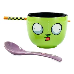 Invader Zim GIR Ceramic Ramen Bowl, Chopstick, and Spoon Set