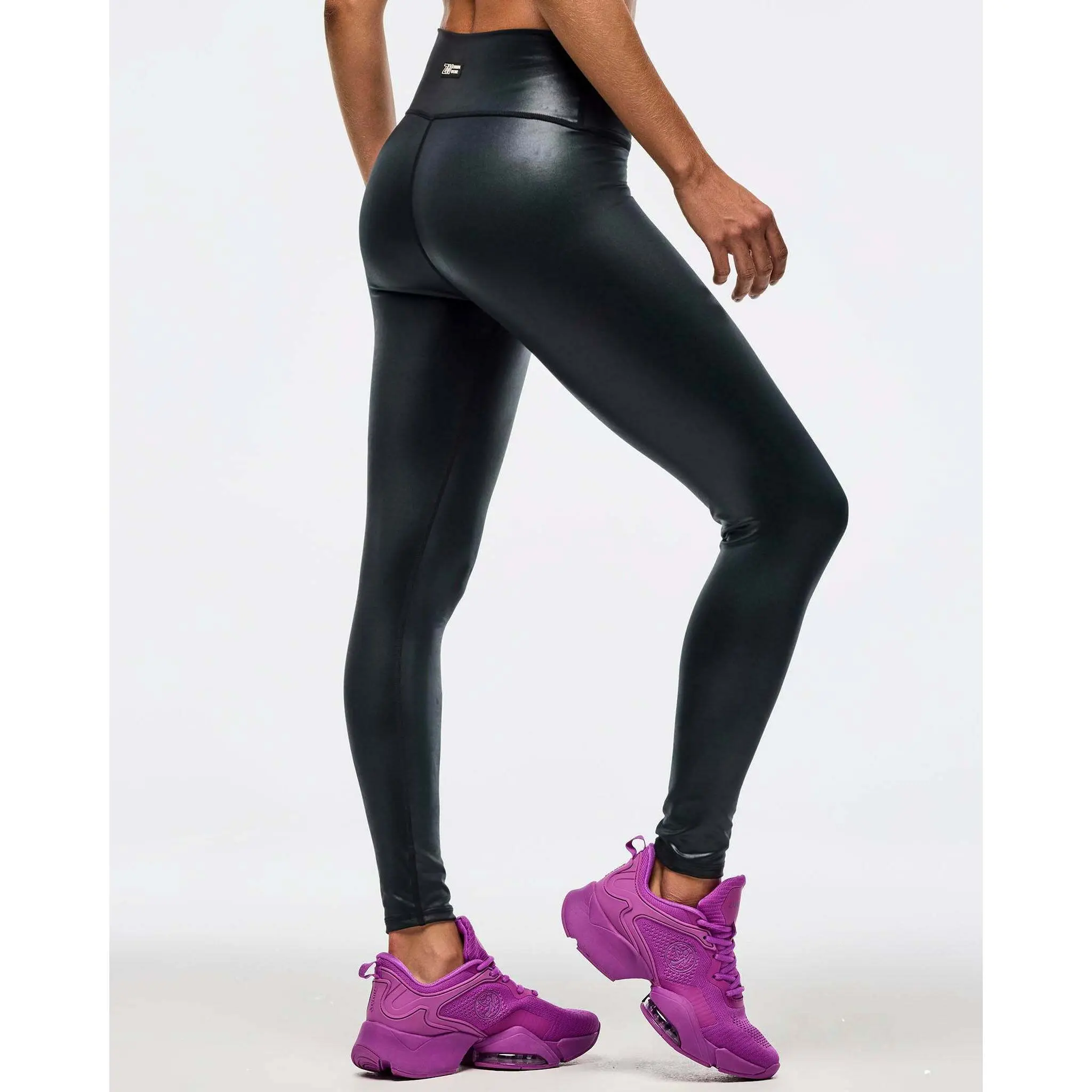 Zumba Libre Shiny High Waisted Ankle Leggings - Bold Black