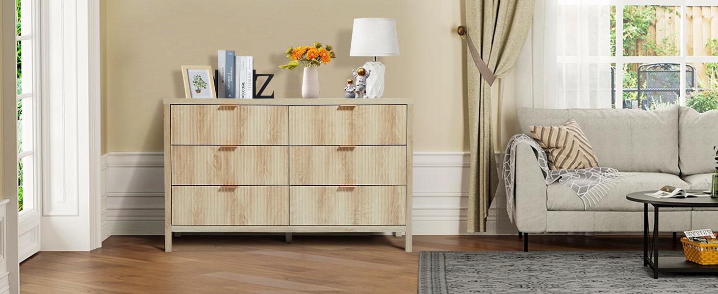 Giratree 6 9 Drawer Dresser Cabinet, Long Nightstand with Drawers and Storage Cabinet, Boho Solid Wood Dresser TV Stand, Mid Century Modern Nightstand with 6 Drawer Dresser for Bedroom Closet