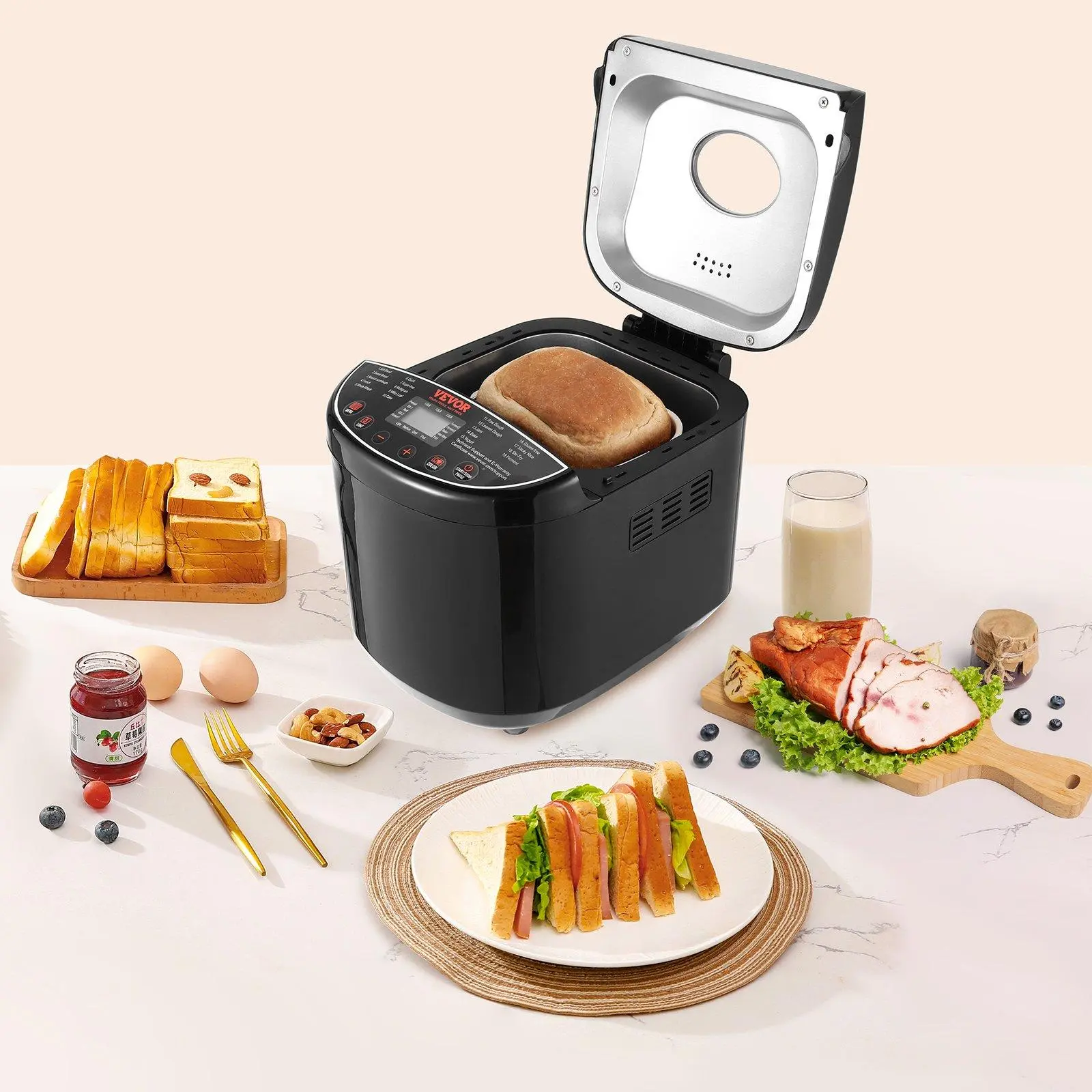 【Summerfinds】2LB 19-in-1 Bread Maker Automatic Compact Dough Machine Nonstick 3 Crust Colors