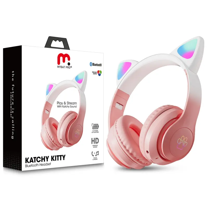 MyBat Pro Katchy Kitty Kids' Wireless Bluetooth Headphones - Cute Kitty Ears Design, 3.5 mm Jack, Ear Muff Style, Cordless Play, Music & Video Compatible, Lithium Ion Batteries, Headset Accessories
