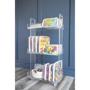 Bliss Cart 3-Tier Clear Acrylic Organizer with Non-Toxic Heavy Duty Acrylic for Easy Mobility & Modern Design 34"x16"x10" Perfect for Bathroom & Playroom Essentials
