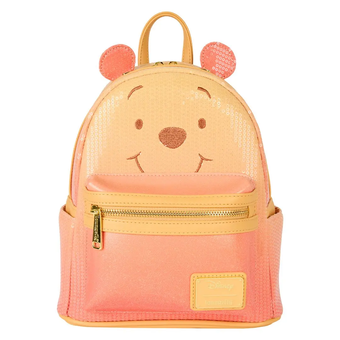 Loungefly Disney Winnie the Pooh Cosplay Mini Backpack for Women, Faux Leather with Sequin Ombre, Embroidery, 3D Ears & Adjustable Straps, Sequins