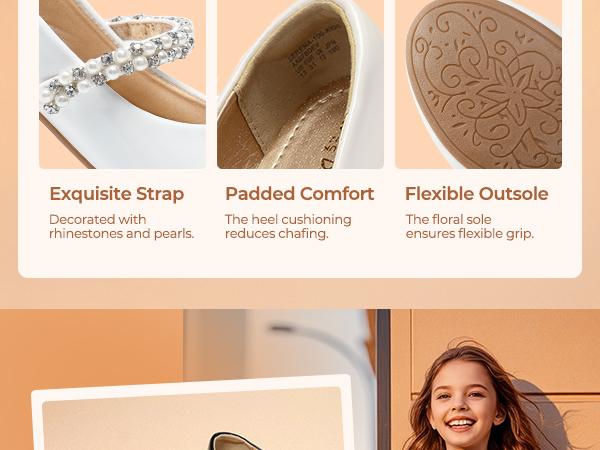 Dream Pairs Girl's Pearl Strap Mary Jane Ballerina Flats Cute Footwear Spring Summer Comfortable Kids Shoes Party Glitter