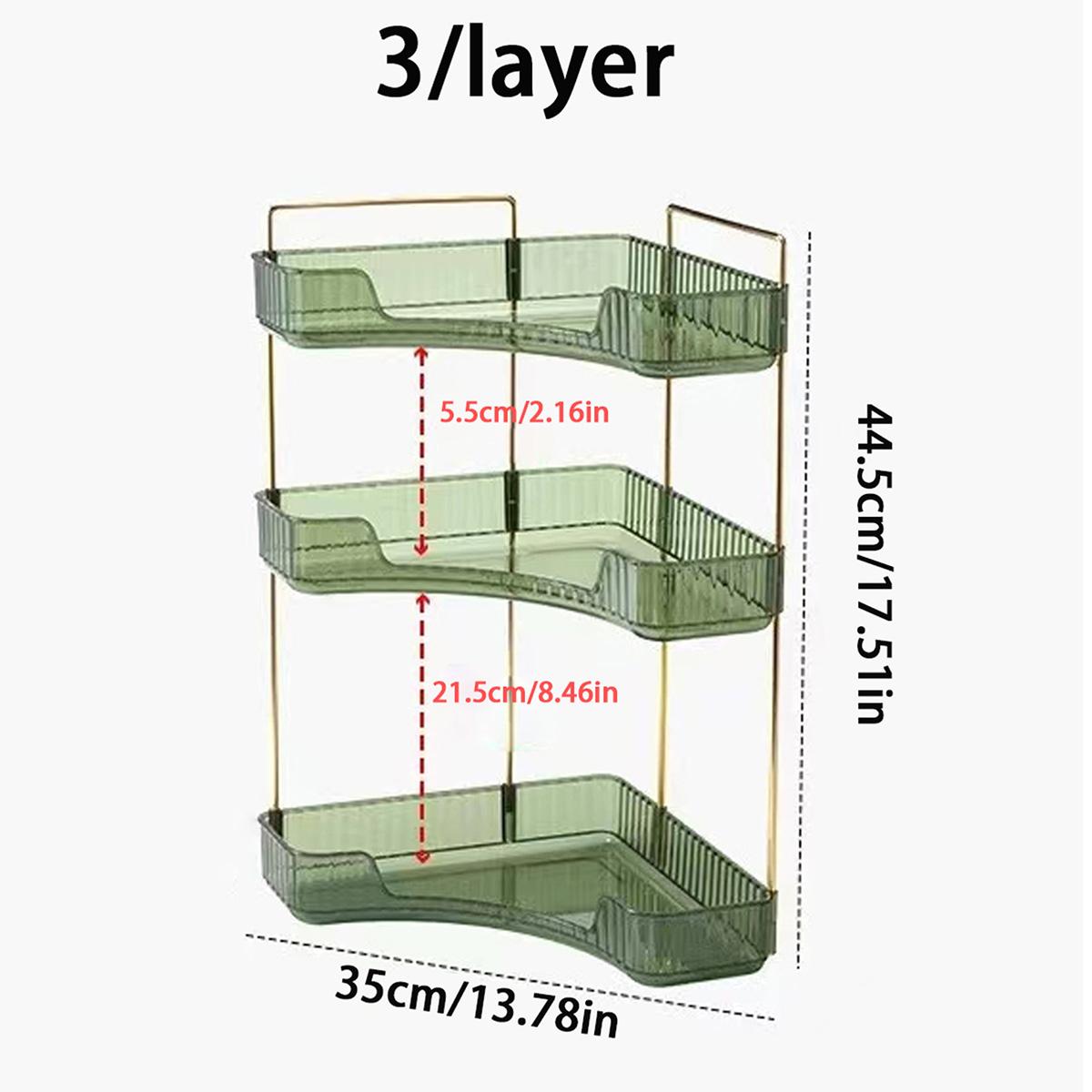 3 -layer cornering bathroom counter storage rack, table perfume tray and dressing table storage rack, cosmetics storage rack, bathroom, dressing table, kitchen corner storage rack (green)