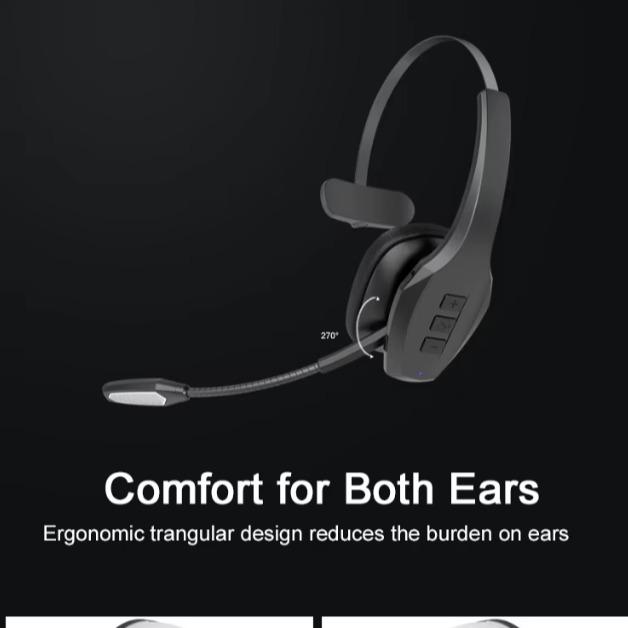 Noise Cancelling Bluetooth Headset A19 Wireless Headphones for Truck Driver PC Use with 32 Hours Talk Time & 53 Hours Music Playback