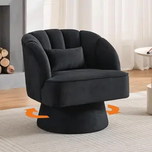 Black Swivel Accent Chair with Armrest, Modern 360 Degree Swivel Round Lounge Chair with Curve Back and Cushion, Comfy Upholstered Armchair Single Sofa for Living Room, Bedroom, Reading Room