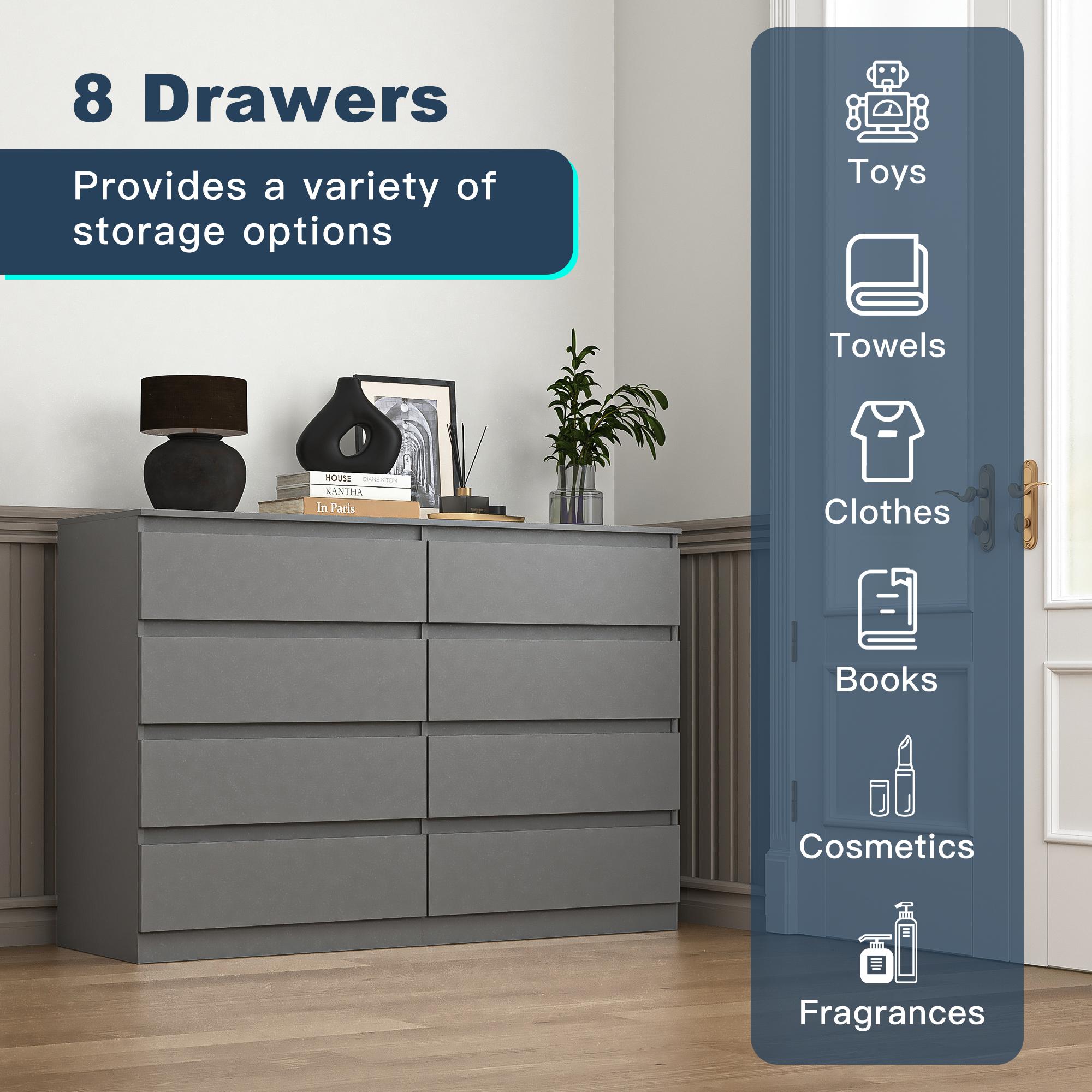 Spaco Modern 8 Drawer Dresser with Deep Drawer,Storage Wide Chest of Drawer,Wood Bedroom Dresser with Handle-Less Design,TV Dresser for Living Room Spaco Modern 8 Drawer Dresser with Deep Drawer,Storage Wide Chest of Drawer,Wood Bedroom Dresser with Handle-Less Design,TV Dresser for Living Room