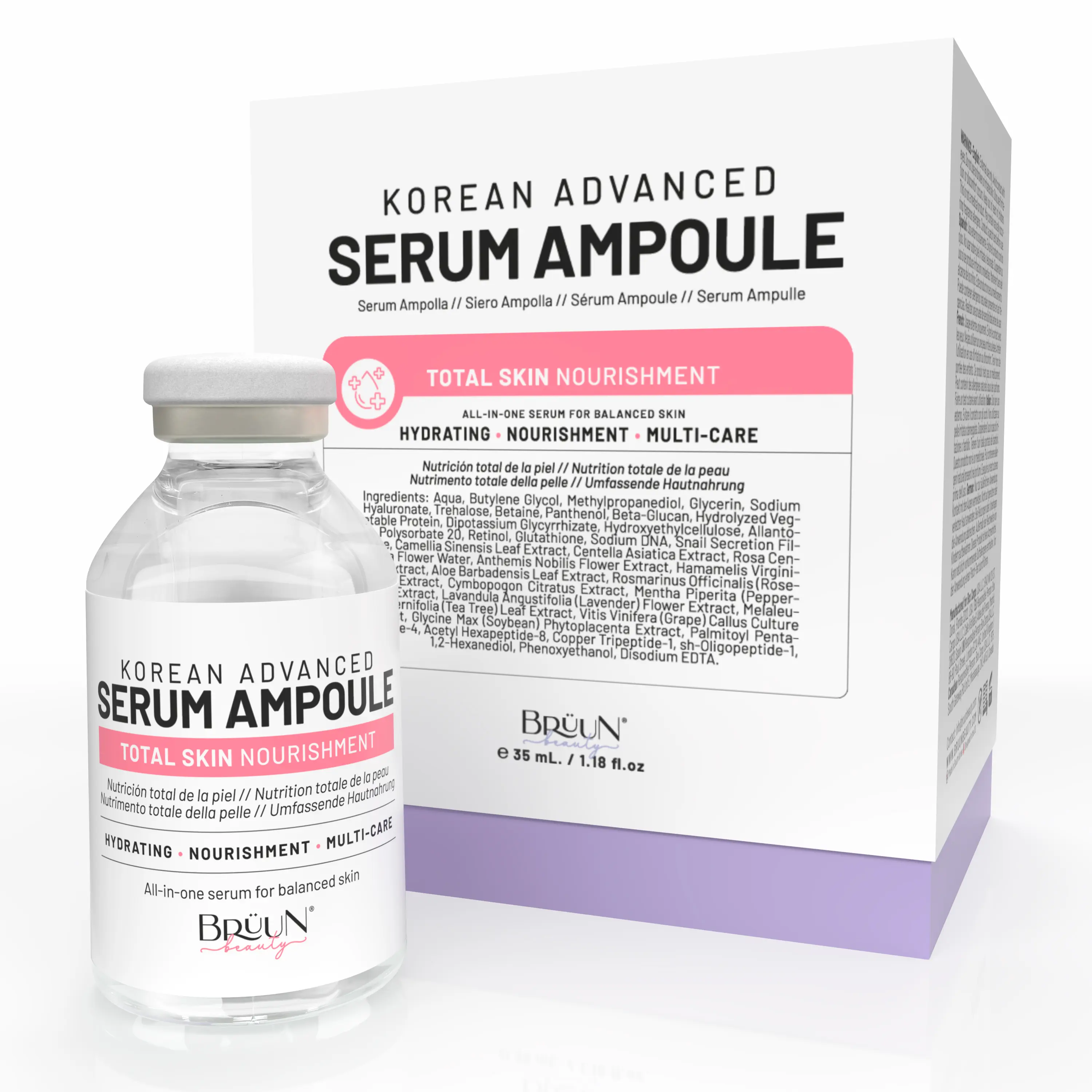 BRÜUN Total Care Complex Ampoule – Retinol Peptide Hydrating Serum for Face and Body, Use with or without Derma Pen, 1.18 fl.oz Microneedle Liquid Skin Serum korean