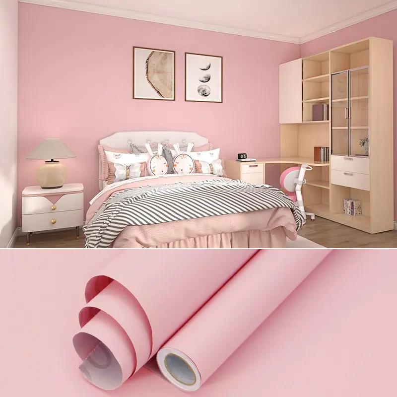 17.72in*78.74in/196.85in Pink Self-Adhesive Decorative Wallpaper Roll, Vinyl Sticker for Wall Background Decoration, Easy Installation for Living Room Bedroom Furniture Decor, Sticky Wallpaper Peel And Stick