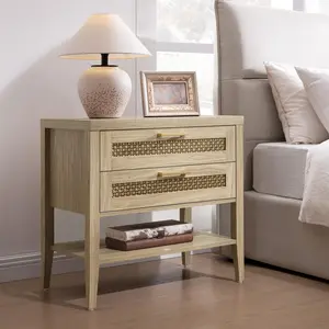 SICOTAS Large Night Stand Set 2, Nightstands Sets of 2 with Drawers and Shelf, Rustic Bedside Table for Bedroom, Mid Century Modern Nightstand, 25.7" Tall Side End Table, Eco Friendly FSC Certified Wood