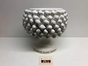 Half Pinecone Pot Holder Caltagirone Ceramic cm H.20 L.20 Artisan White
