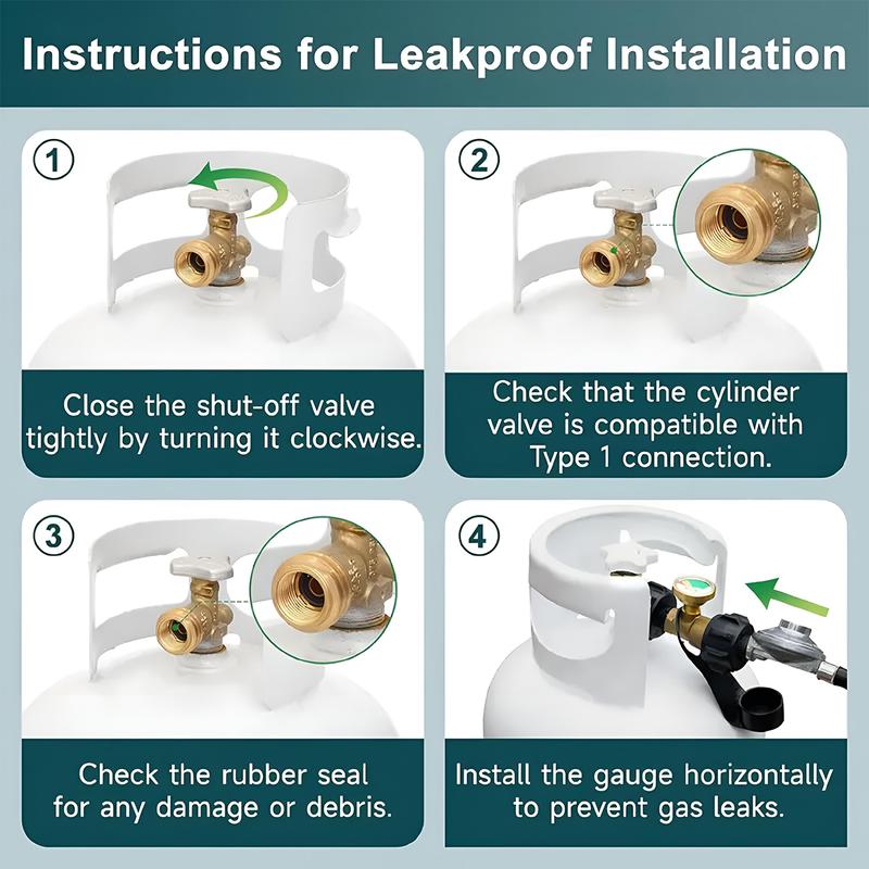 VAYWET Propane Gas Adapter Connector Universal Level Indicator 5-40lb Tanks, High Pressure Camping Grill Pressure Gauge, Propane Gas Tank Adapter On-off Control Valve Outdoor Kitchenware RV Camper Cylinder BBQ Gas Grill Heater QCC1/Type 1 Connection