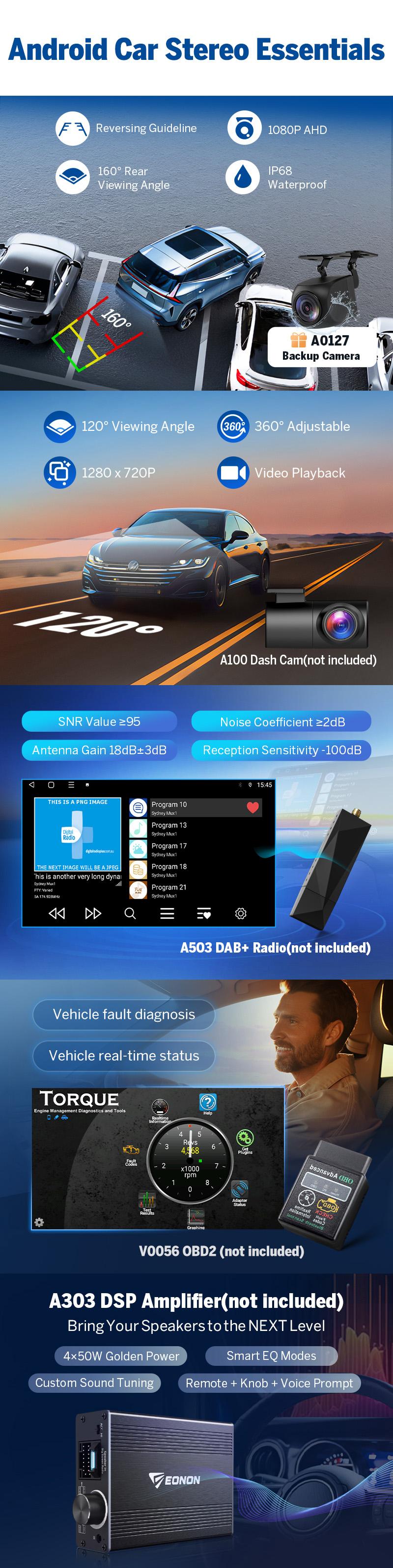 Eonon Car Stereo for Chevy Silverado GMC Sierra 2014-2018 with 10.1" IPS Touch Screen CarPlay Android Auto Android 13/14 Car Head Unit with Backup Camera & Dashcam OBDII SWC Sub BT Bluetooth 5.0 - GMSX7A, GMSX6S2