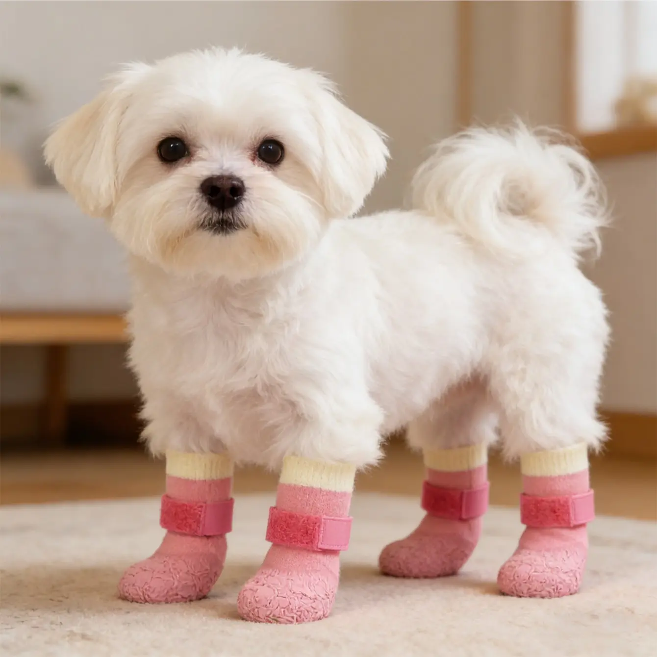 Dog Boots - 4-Pair Silicone Waterproof Non-Slip Wear-Resistant Pet Paw Protectors for Puppies' Outdoor Activities