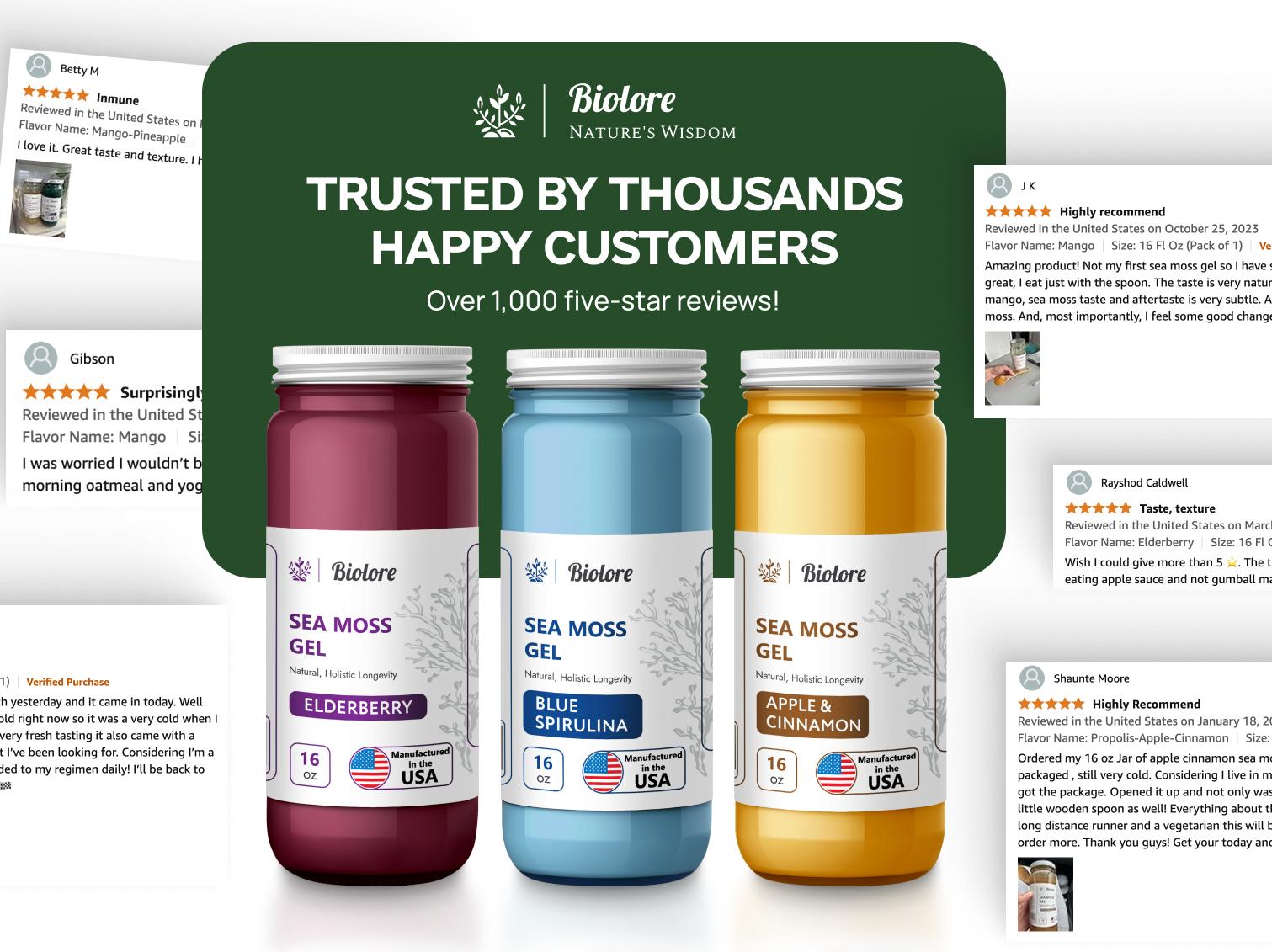 Biolore Sea Moss Strawberry Flavor 8oz Sea Moss Gel - Rich in Minerals, Proteins & Vitamins - Vegan Health Supplement Made in USA Natural