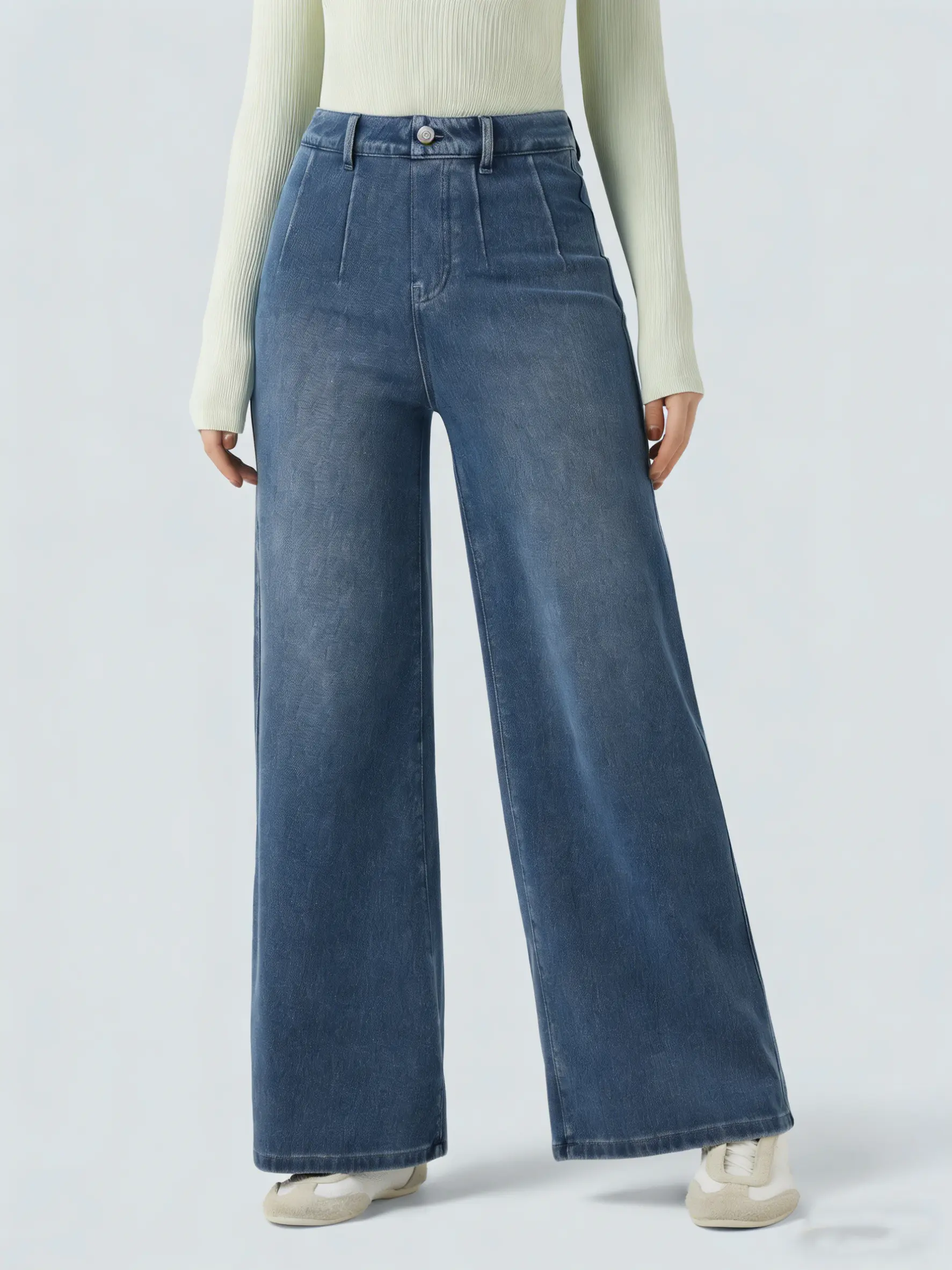 Women's High-Waisted Wide Leg Dark Wash Denim Gaucho Pants - Retro Sardine Print, Loose-Fit Casual Streetwear Bottoms, Boho Fringe, Y2K Style, Gingham Accents, Starched Finish, Lace Details Everyday Baggy bedazzled jeans