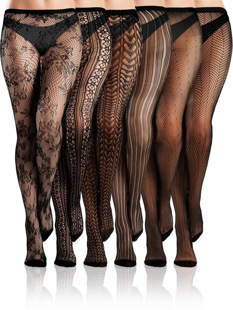 6 Pairs Women Fishnet Stockings Tights Patterned Tights Fishnet Leggings Waist High Pantyhose for Halloween Girls