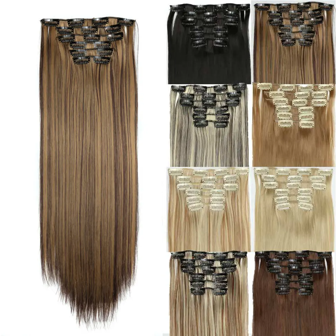 Mystique Hair 24 Inch Synthetic Clip-in Hair Extensions, 6 pcs for Instant Length, Volume, Natural looking, Lightweight and Easy to Use, Perfect for Everyday Wear or Special Events, for All Hair Types, 2026 Trendy Matching Natural Wig Pieces