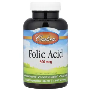 Carlson Folic Acid, 800 mcg, 1,000 Vegetarian Tablets