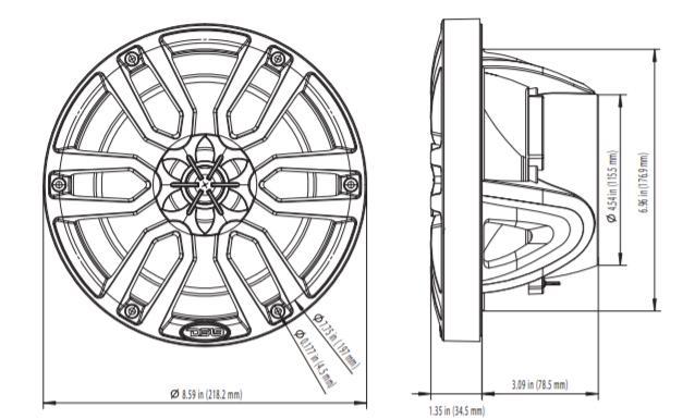 NXL 8" 2-Way Coaxial Marine Speaker With LED RGB Lights 125 Watts Rms 4-Ohm -Black