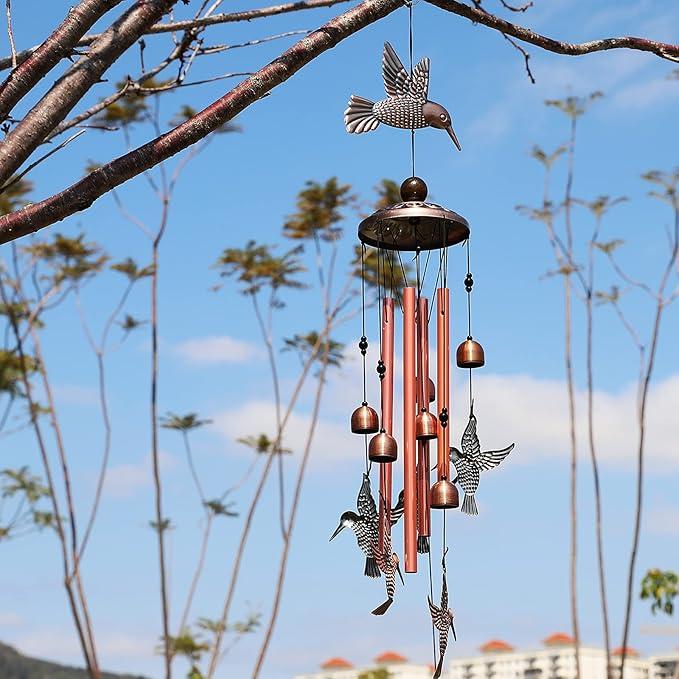 Outdoor Hummingbird Wind Chimes-Aluminum Bird Windchimes,Festival Hanging ornaments for Home patio Outside Decoration,Garden decor Memorial Gift