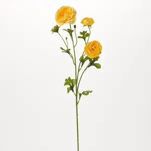 Yellow Sherbet Ranunculus Bloom & Bud Spray Single Faux Floral Stem - 26"