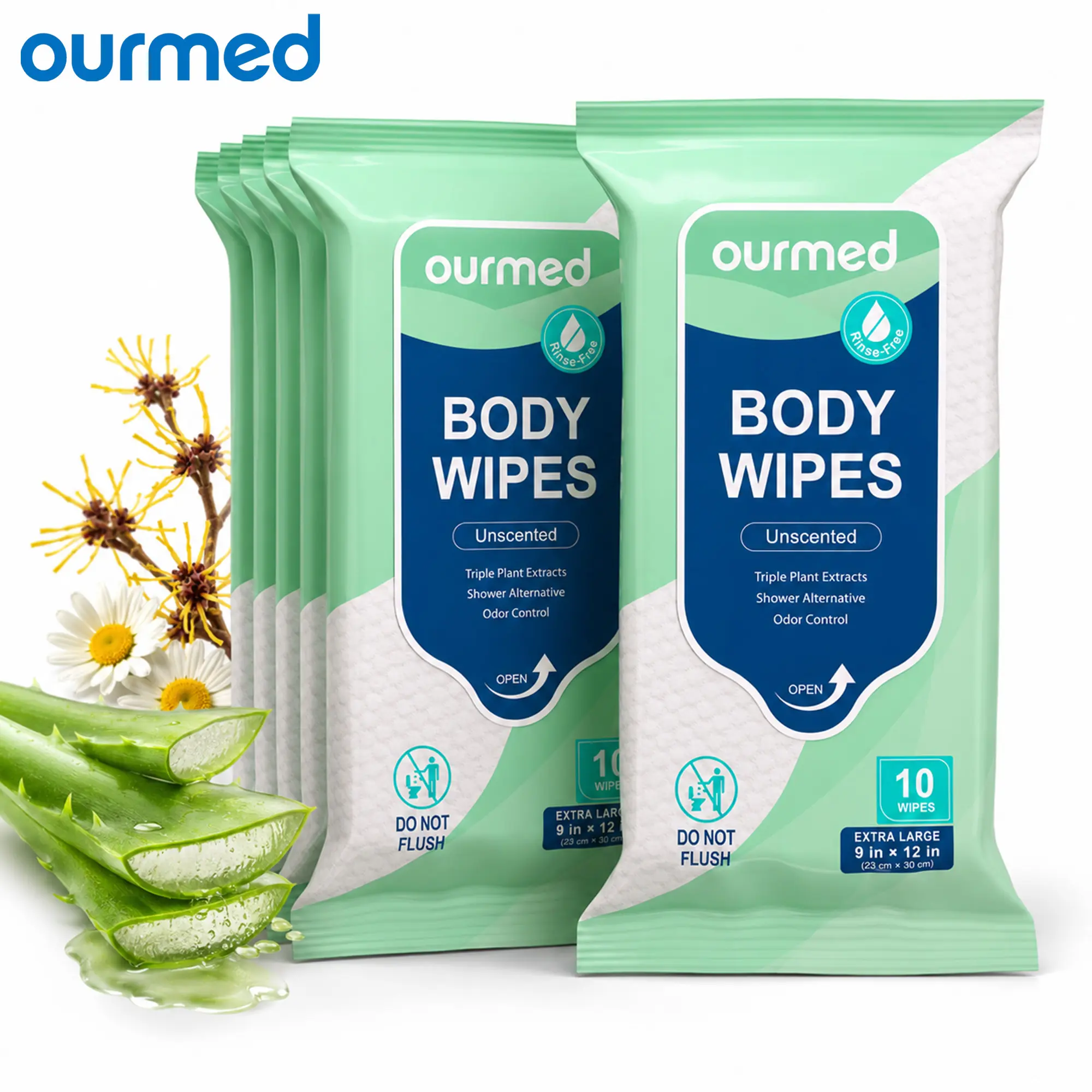 Ourmed Body Wipes for Adults, 9x12in XL No Rinse Cleansing Wipes, Unscented Hypoallergenic Bathing Wipes, 4X Moisture 3D Pearl Textured, Suitable for Travel...