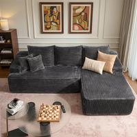 96“ Grey Plush Corduroy Right Chaise