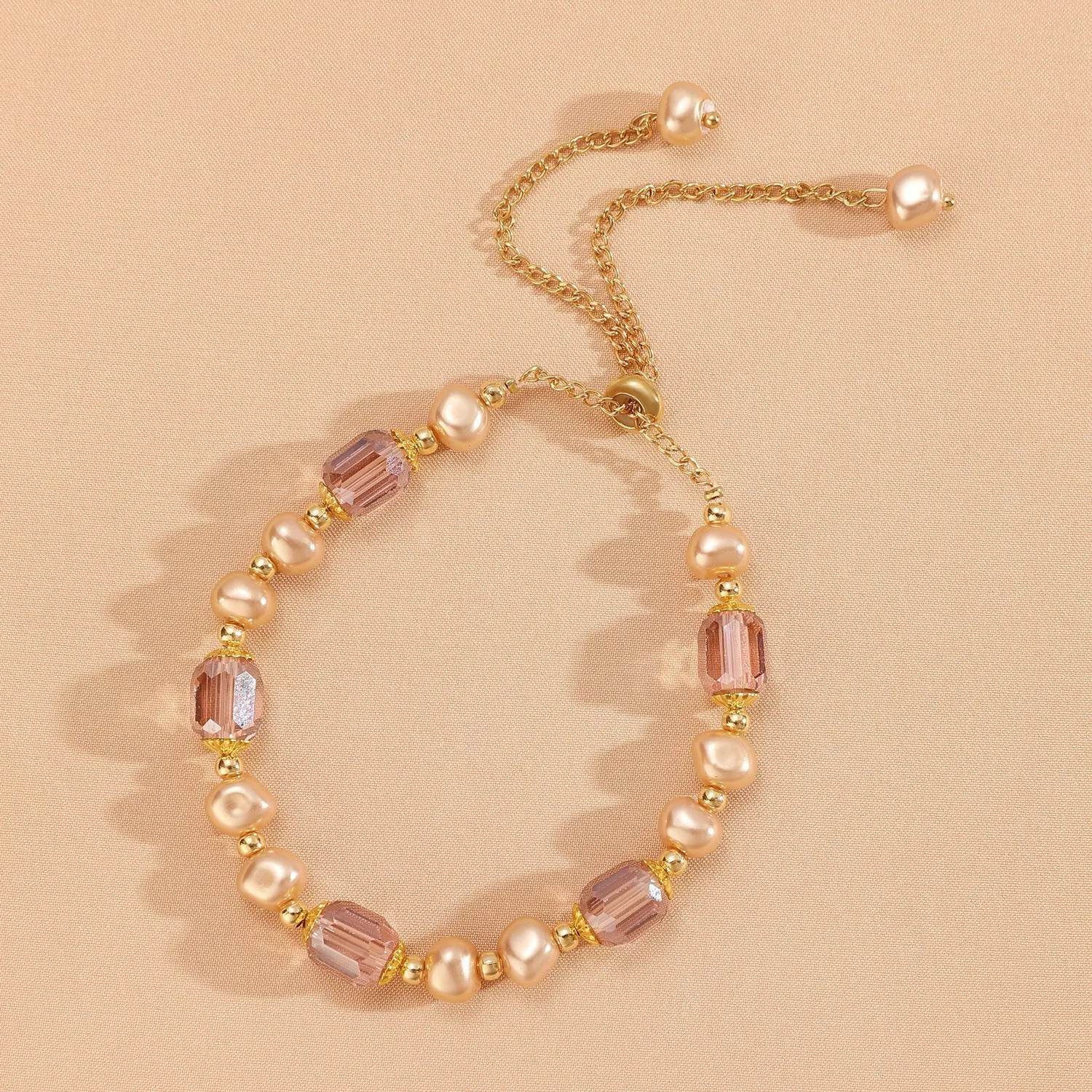 beaded bracelet, boho bracelet, pearl crystal bracelet, aesthetic jewelry, vintage beaded chain, gold tone bracelet, women daily accessories, birthday gift for her, casual stackable bracele