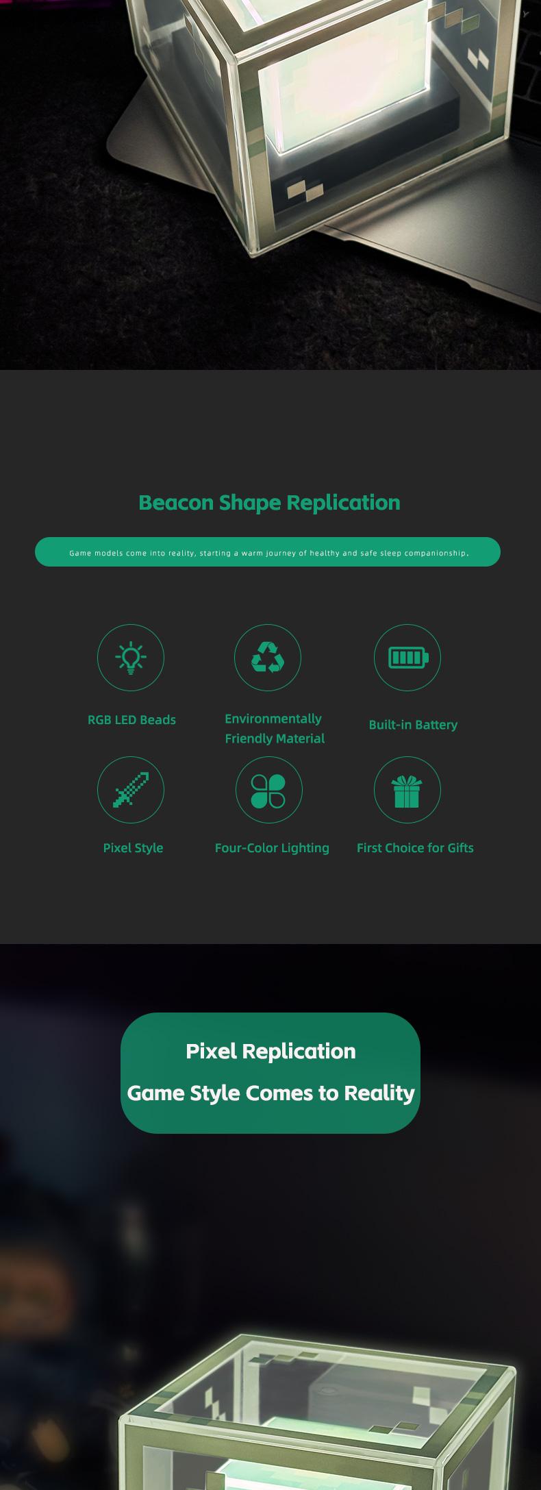 Pixel Style Beacon Night Light Four Color Changing RGB Lamp Beads Eco Friendly Material Type C Charging for Enhanced Gaming Atmosphere