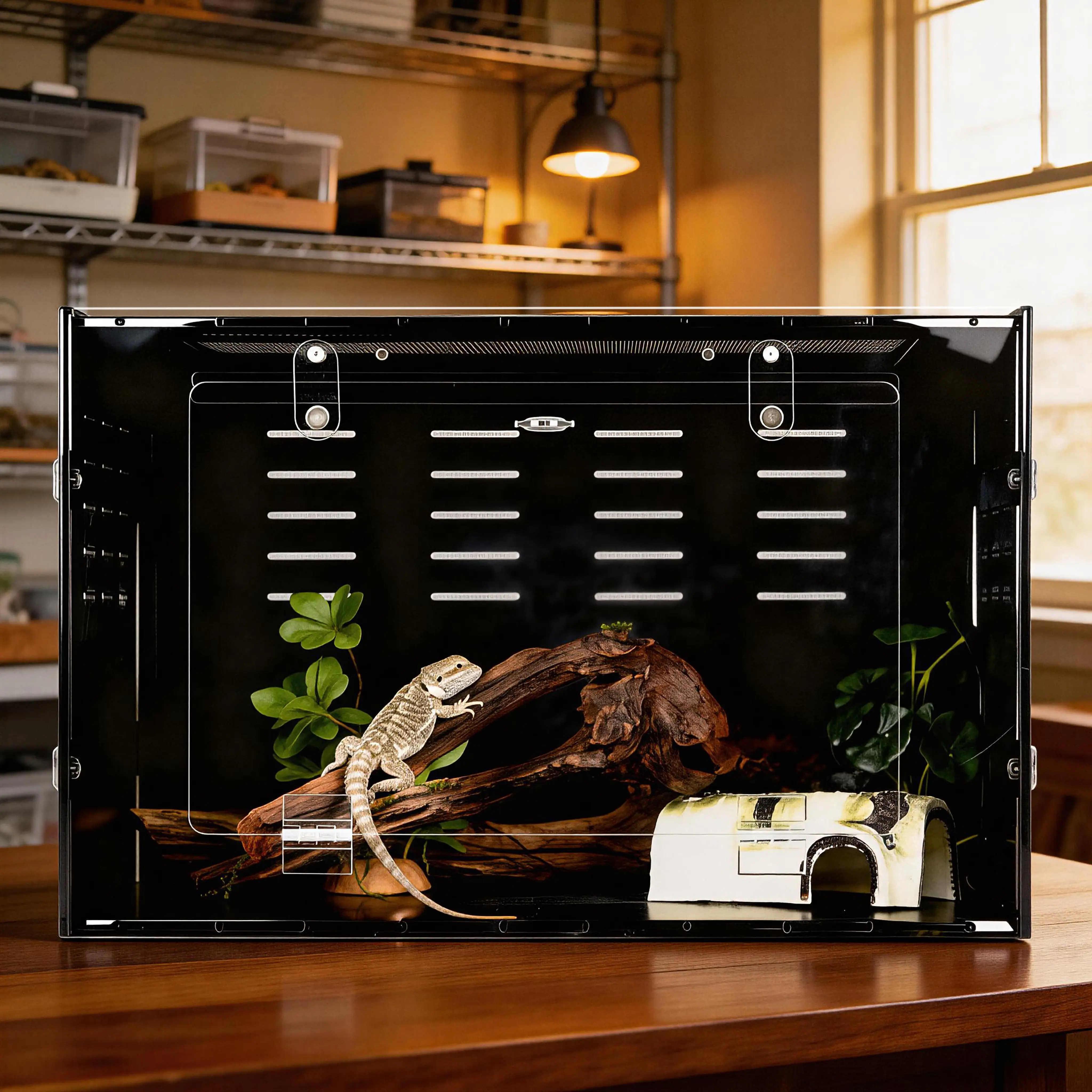 MonsterBox PVC Reptile Terrarium - 18"x12"x12" Single Unit Rectangle Enclosure with Mesh, 12"×12" Crawl Room, Heat Retention & Lightproof Features for Reptile & Amphibian Pets (Pet Supplies), Reptile Terrariums, Stress-Free