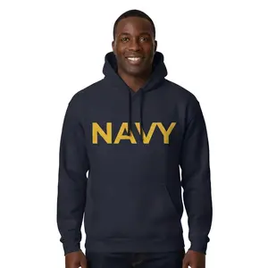Navy Printed Hoodie - Veteran Sweatshirt for Men & Women - Cotton Blend Hooded Sweatshirt