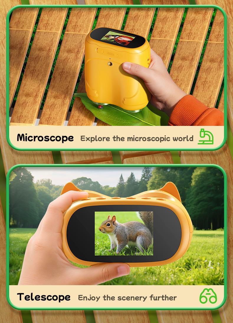 INSKAM Two-In-One Kids Telescope&Microscope 3M-1000M Distance Telescope 1000X Magnification 4K Microscope Manual focus Type-C Powered STEM Device for 3-12 Years Boys Girls