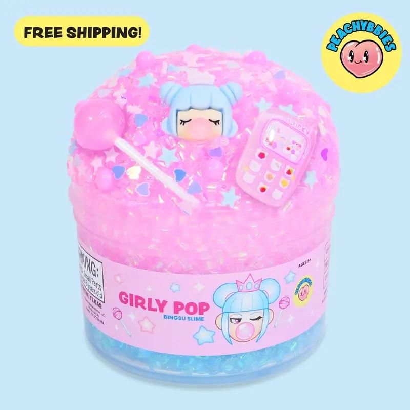 PEACHYBBIES Baby Axolotl Slime 4oz Premium Scented ASMR Stress Relief Fidget Toy Cucumber Melon Scent with Pink Axolotl Charm & Sprinkle Mix