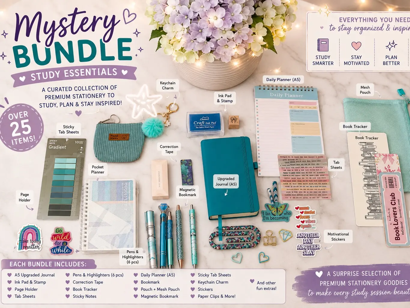 Bookish Mystery Journal & Stationery Bundle, Unisex Gift Set for Book Lovers, Stationery Supplies, Journaling Supplies