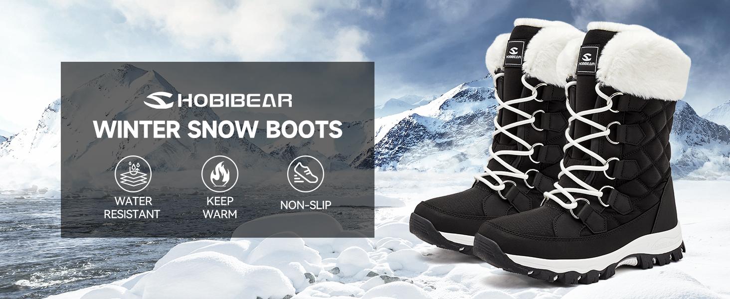 HOBIBEAR Winter Adult Snow Boots Unisex Long Plush Windproof Cotton Shoes Outdoor Ski Boots